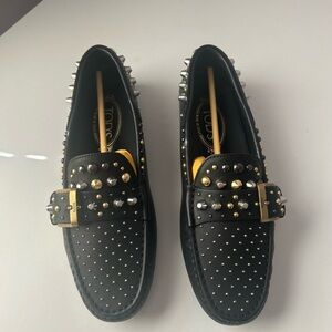 Tod’s Women Studded Black Leather Loafers, Gommino Driving Shoes | Size 8.5